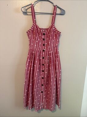 Anthropologie - Button-Front Sleeveless Red Striped Midi Dress